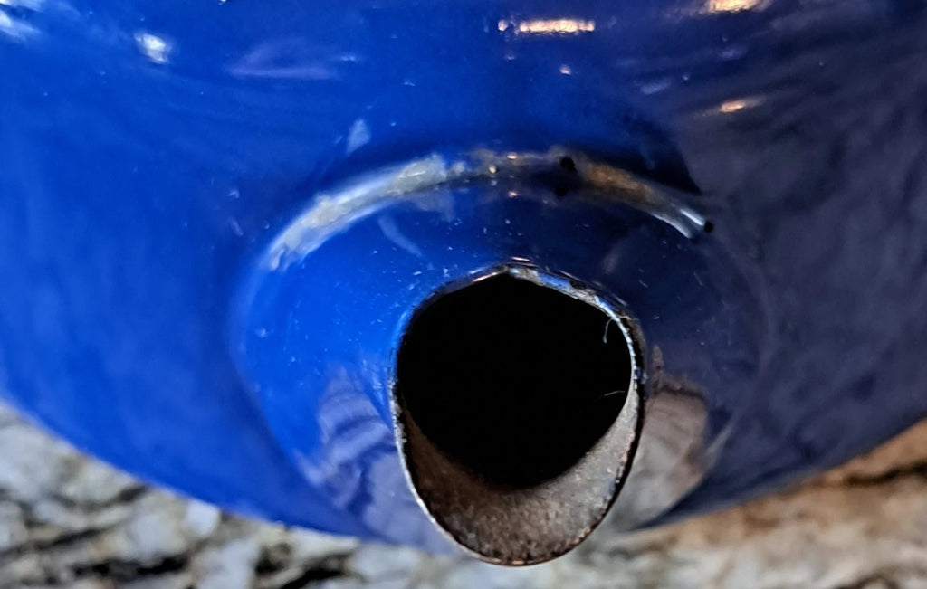 Vintage MCM Retro BLUE Enamelware 5” Tea Kettle Pot Bent Wood Handle | eBay