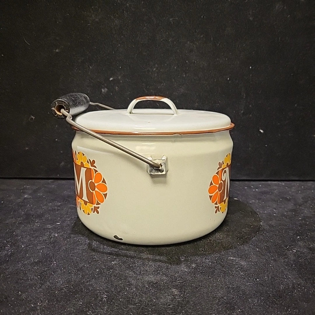 Vintage Enamelware White Teapot Tea Kettle MOM 70's Mother's Day Ideas