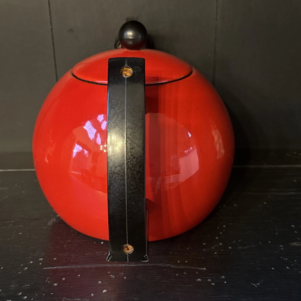 Vintage Red Enamel Tea Kettle Copco Tea Pot Black Handle MCM