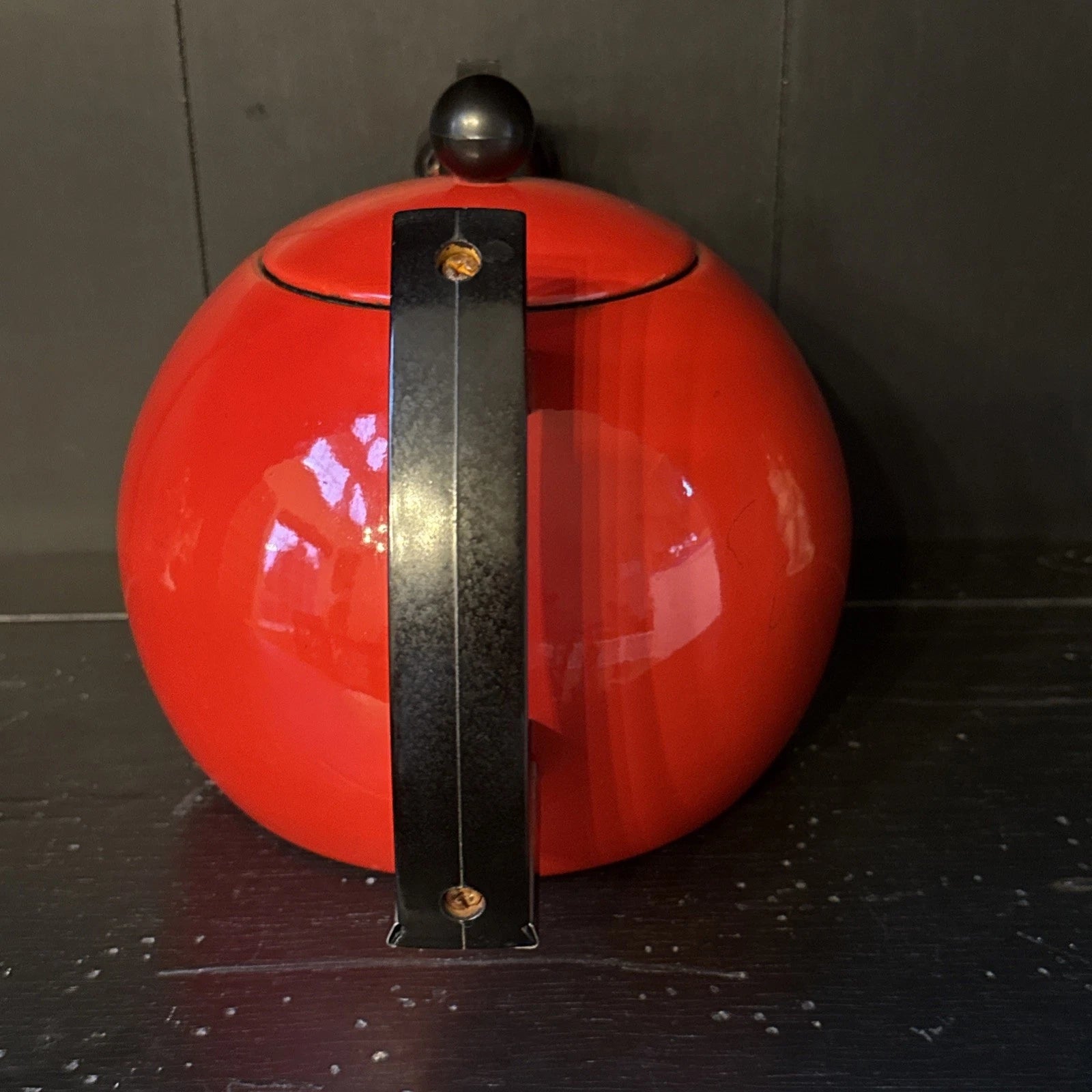 Vintage Red Enamel Tea Kettle Copco Tea Pot Black Handle MCM