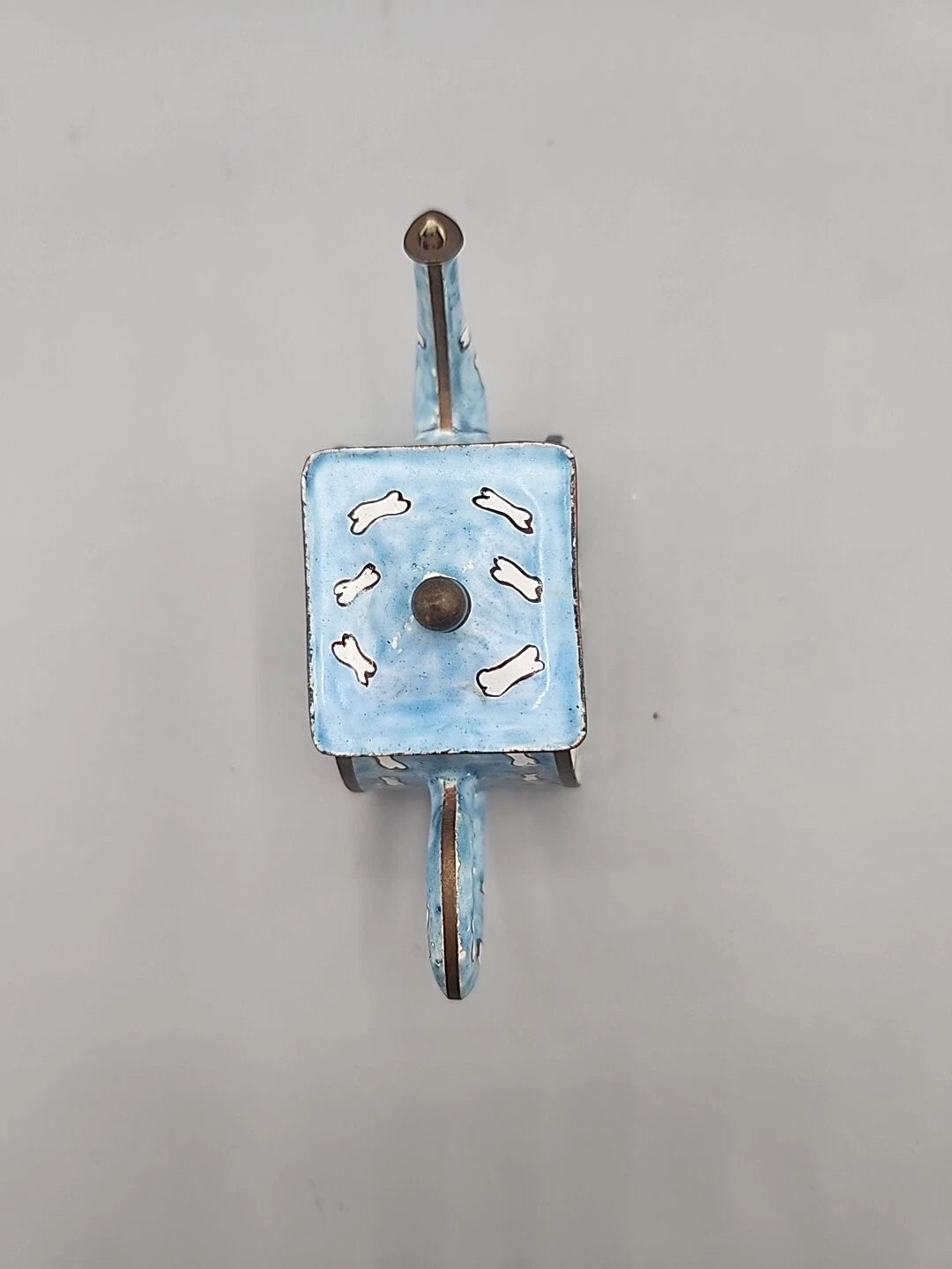 Vintage Enamel on Brass Miniature Teapot Hound Dog Bone Dog Lover Rescue 5x2"