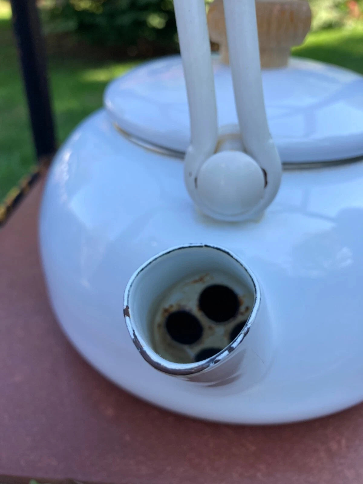 Enamel White MidCentury Tea Pot Kettle Wooden Handle & Knob Vintage | eBay