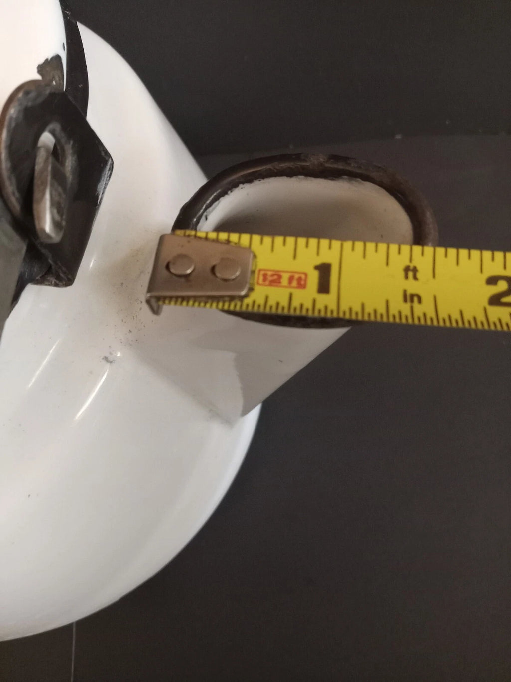 Vintage White Enamelware Tea Kettle Teapot/ Black Trim