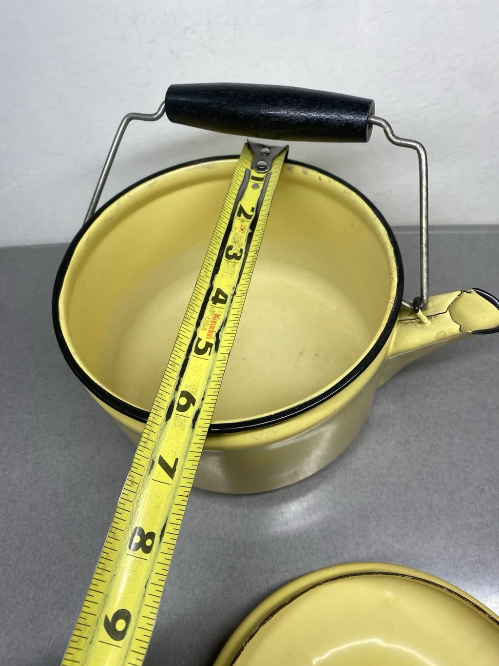 Vintage Yellow & Black Enamel Ware Teapot