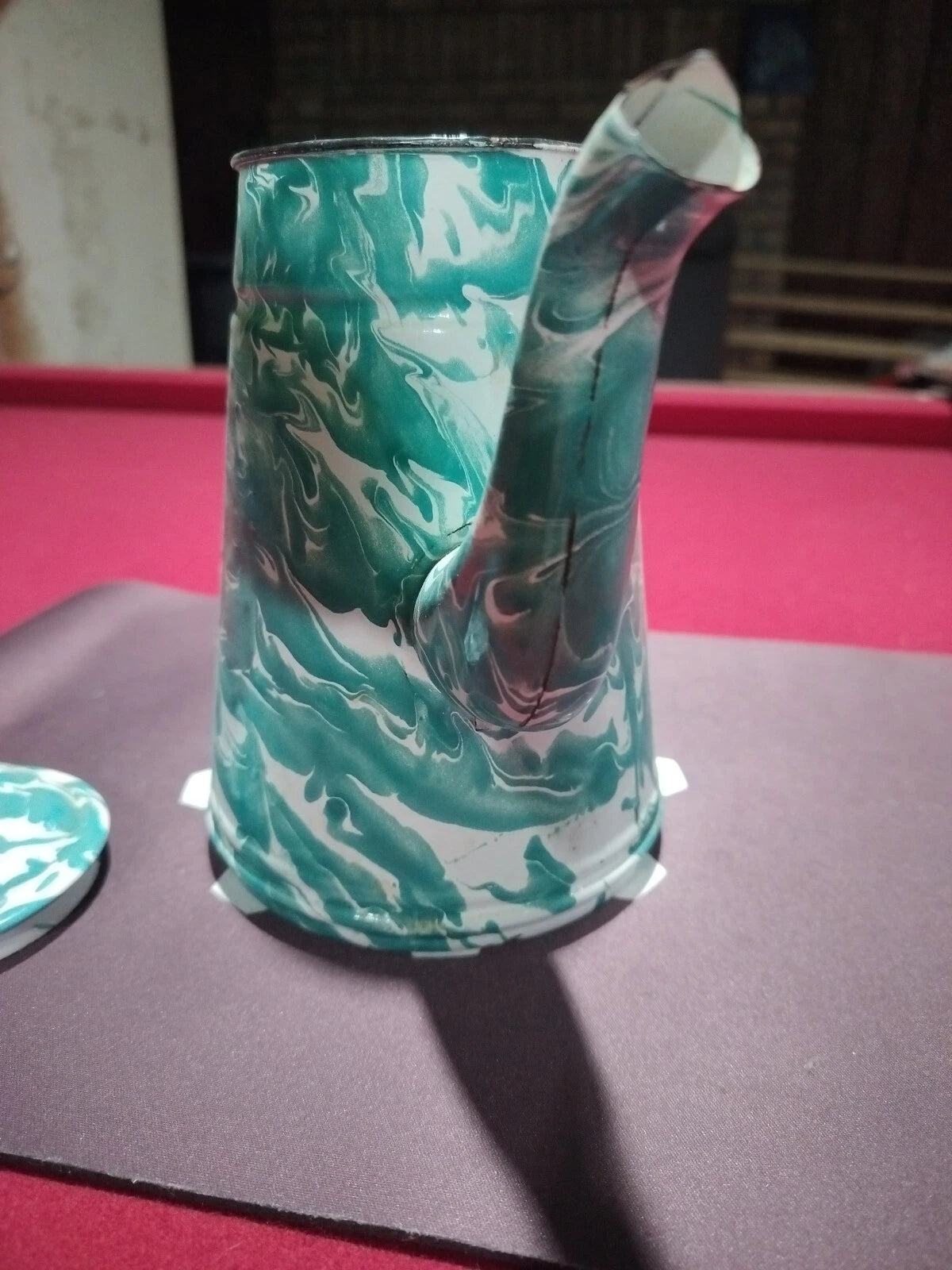 Vintage Aqua Blue/Green Swirl Enamel Tea Coffee Pot