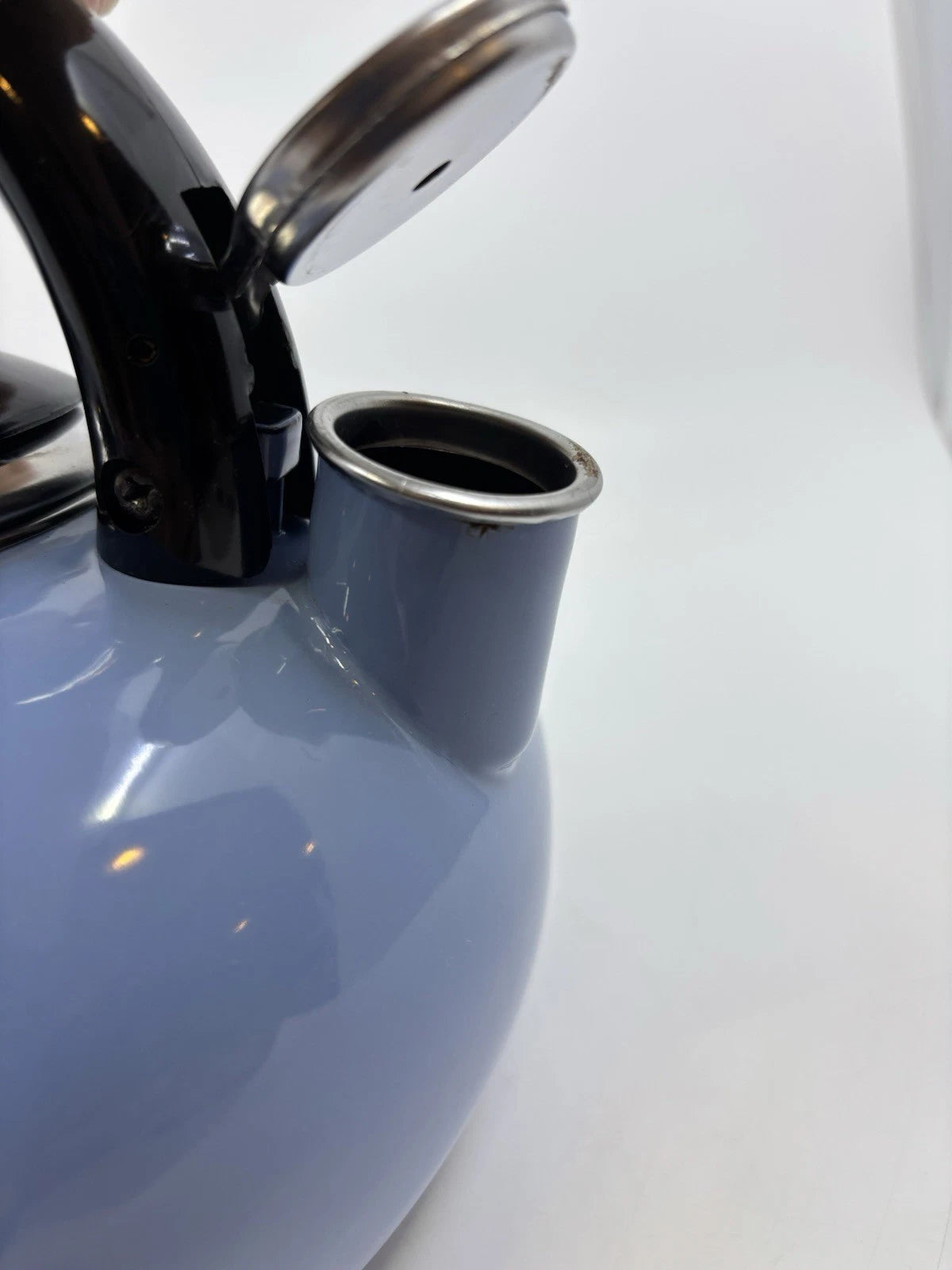 Whistling Tea Kettle Light Blue Enamel Teapot 2 Qt.