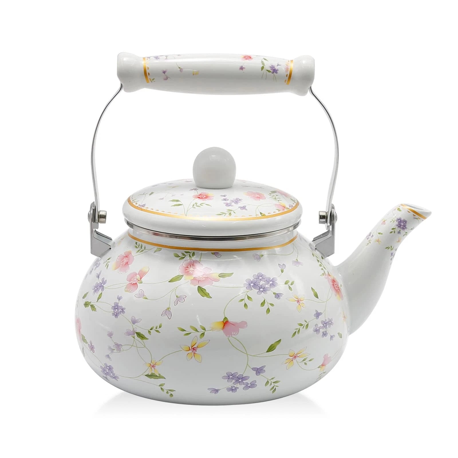 Enamel Teakettle Floral Teapot for Stovetop, 2.5L Large Green Floral Tea Kett...