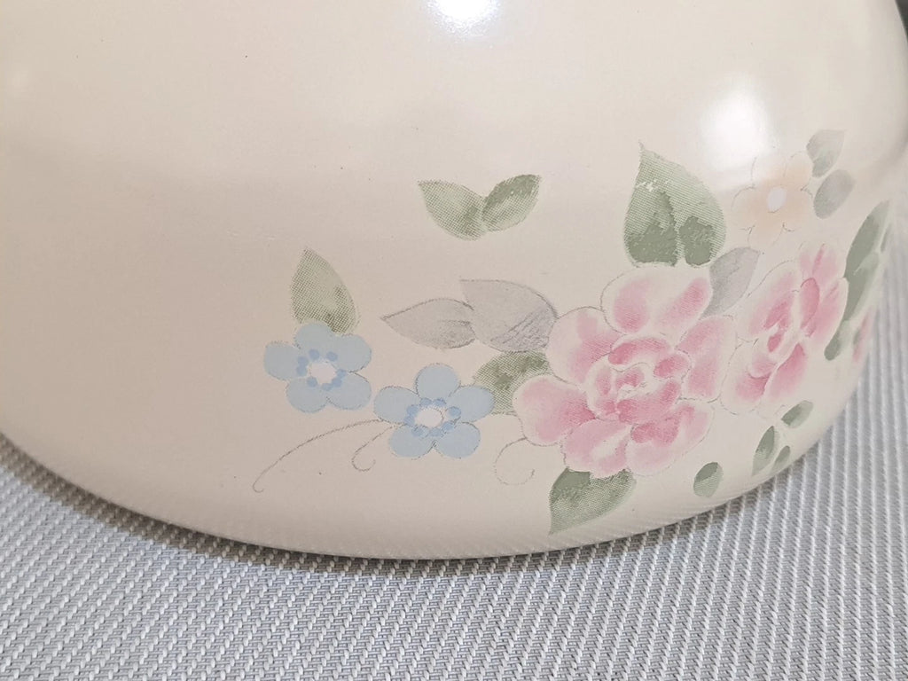 Vtg Pfaltzgraff Tea Rose Pink Floral Metal Enamel Tea Kettle Teapot