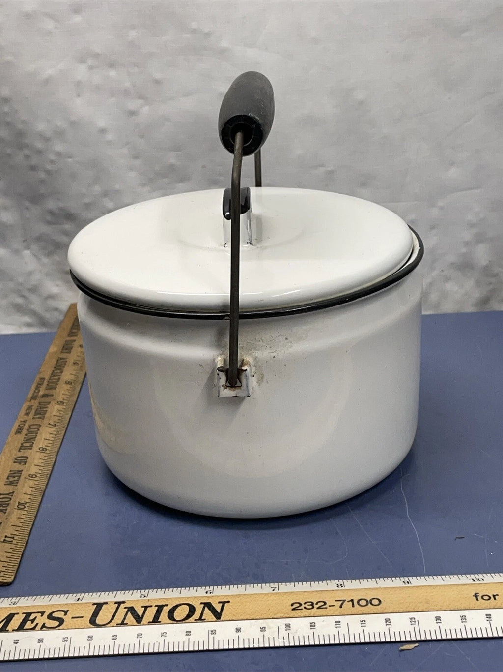 Vintage Enamel Wood Handle Tea Pot/Tea Kettle in White with Black | eBay