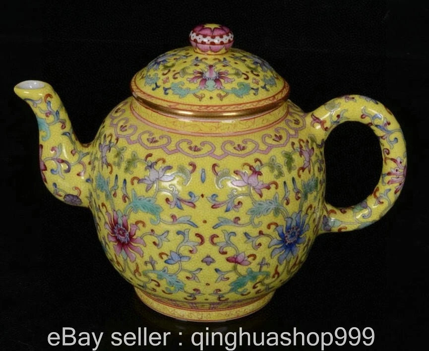 6.8" Yongzheng Marked Chinese Enamel Porcelain Flower Leaf Pattern Wine Tea Pot