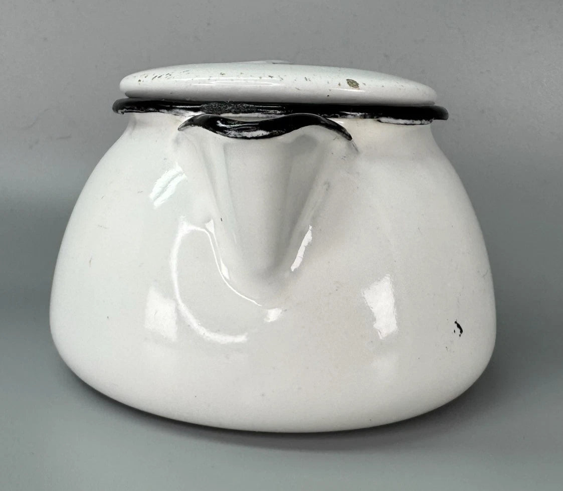 Vtg Enamelware SINGLE SERVE TEAPOT White Black Trim POLAR WARE? Small | eBay