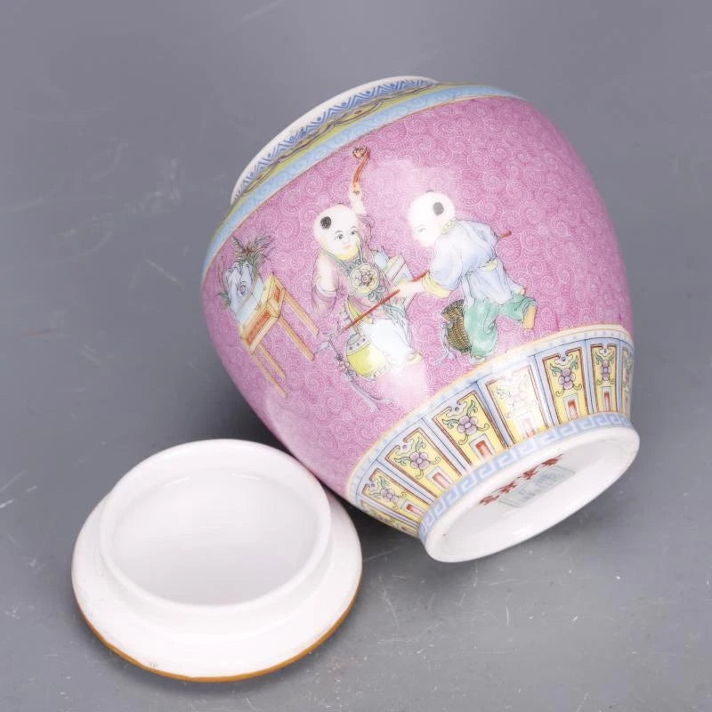 4.3" Chinese Qing Colour Enamels Porcelain Child Have Fun Caddy Tea Pot