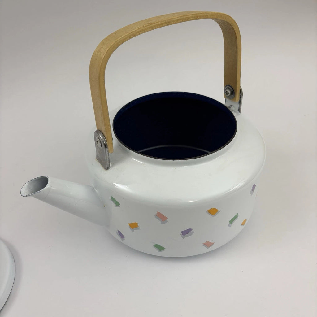 Vintage Enamel Teapot 90’s Confetti Design Wooden Handle Great Condition | eBay