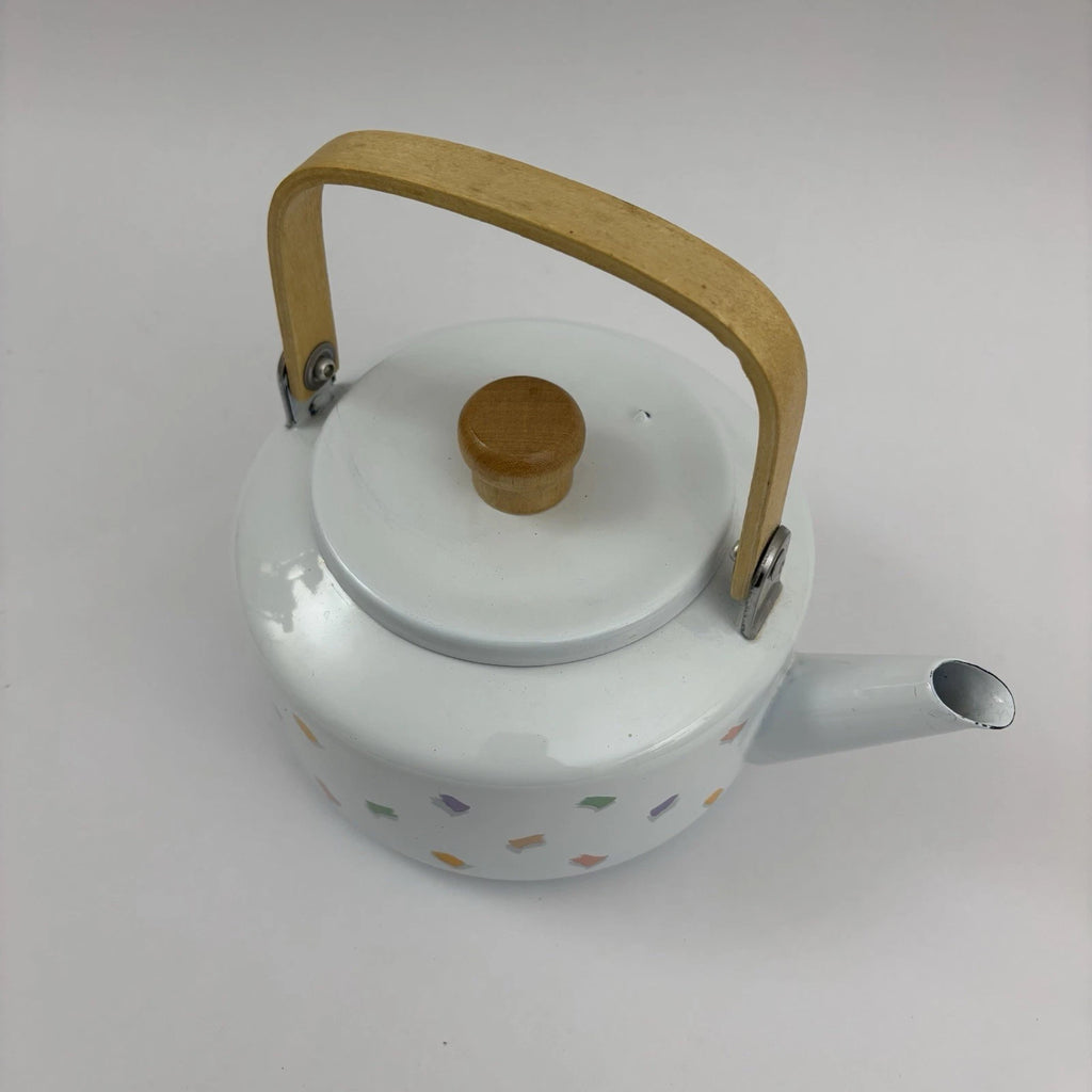 Vintage Enamel Teapot 90’s Confetti Design Wooden Handle Great Condition | eBay