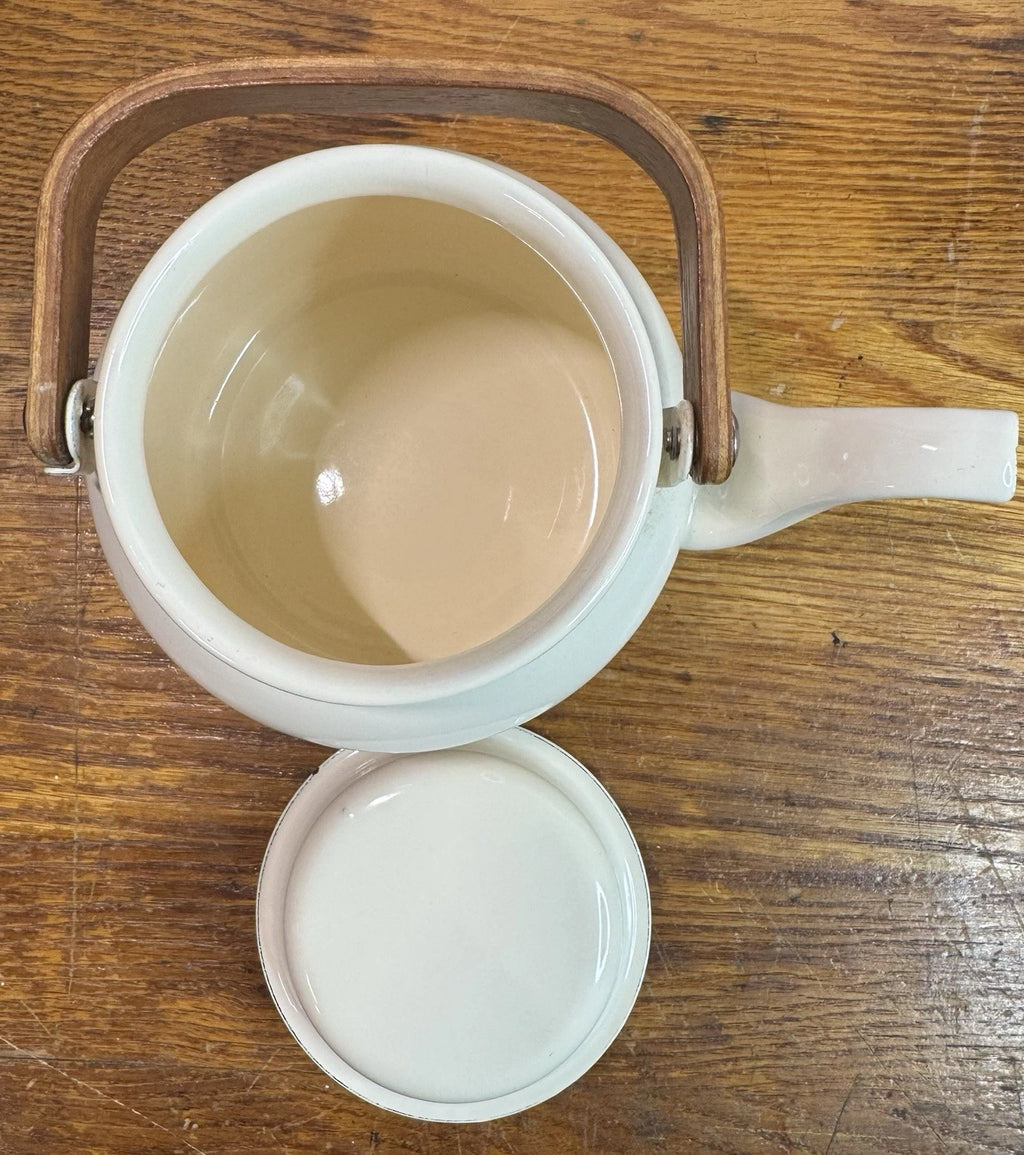 Vintage 80s Gailstyn-Sutton Enamelware Teapot Kettle Country Flower Wood Handle | eBay