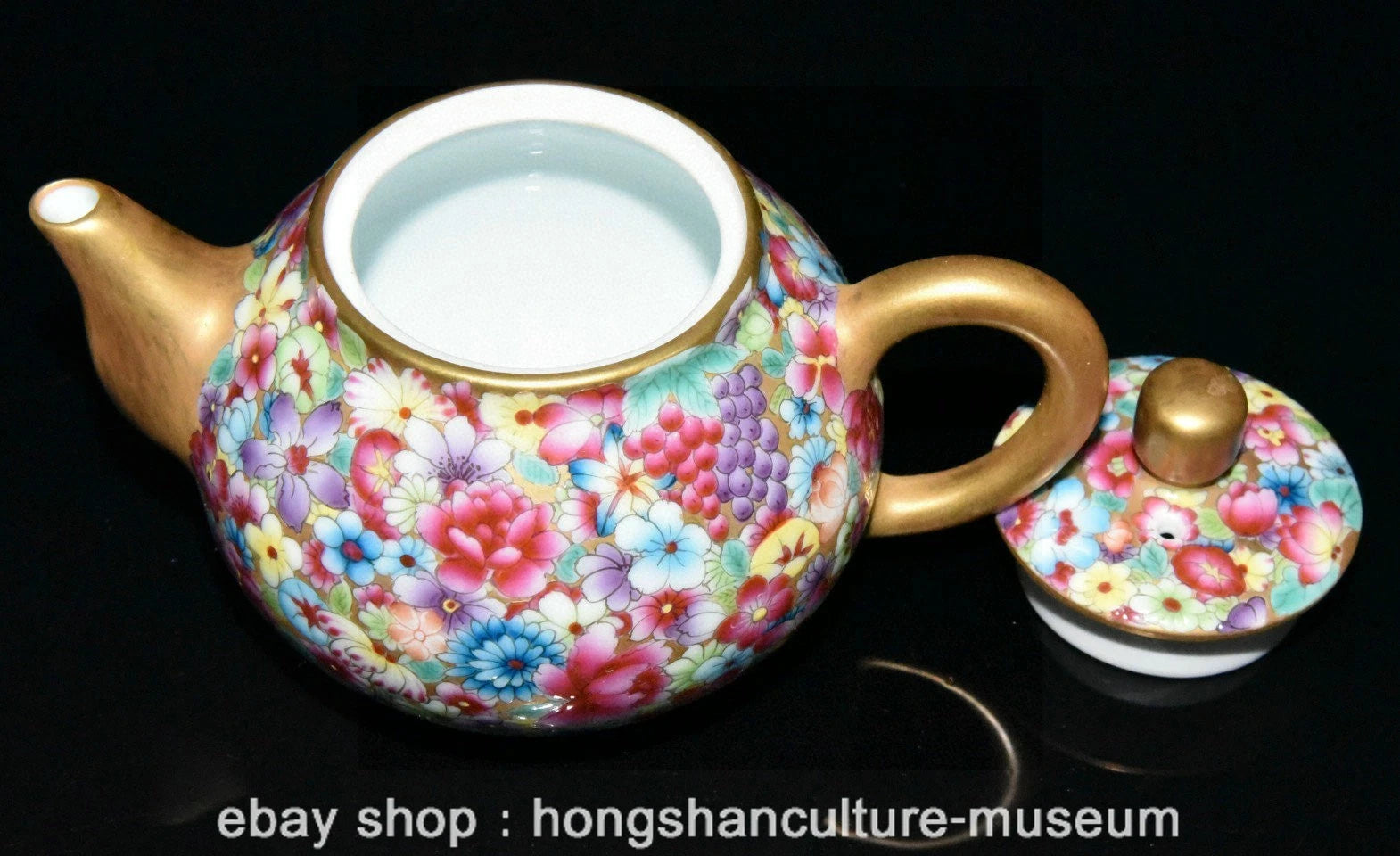 5.2" Old Chinese Qianlong Marked Enamel Porcelain Flower Grape Teapot