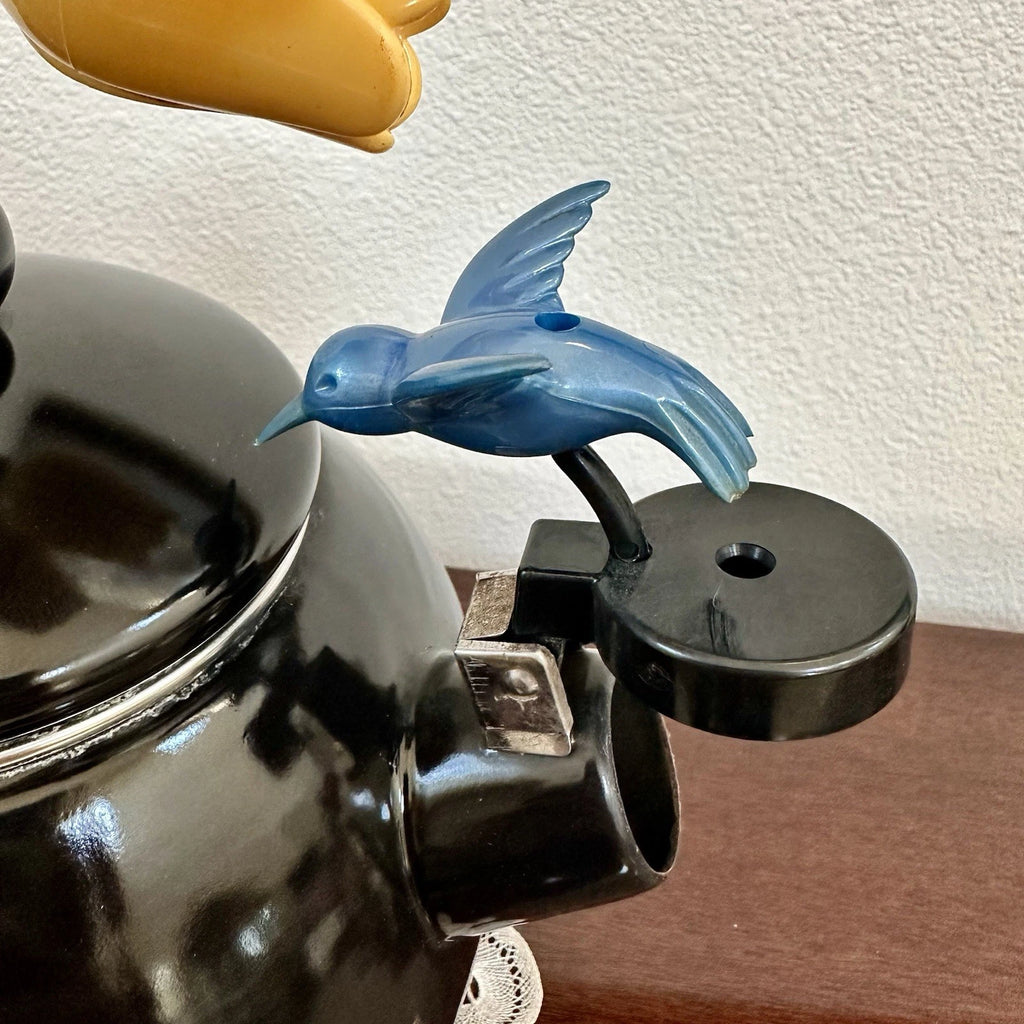 Vintage Ancona RARE Black Enamel Whistling Tea Kettle Tulip & Hummingbird 90s | eBay