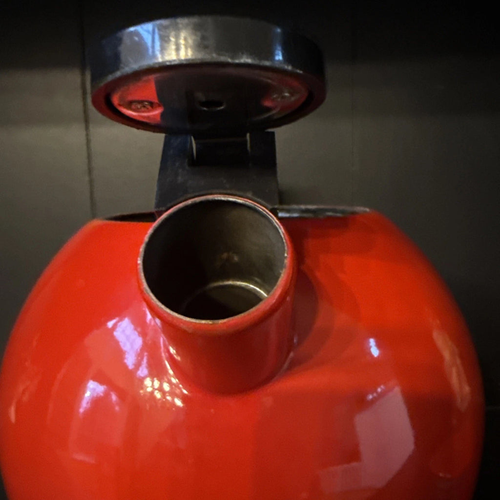 Vintage Red Enamel Tea Kettle Copco Tea Pot Black Handle MCM