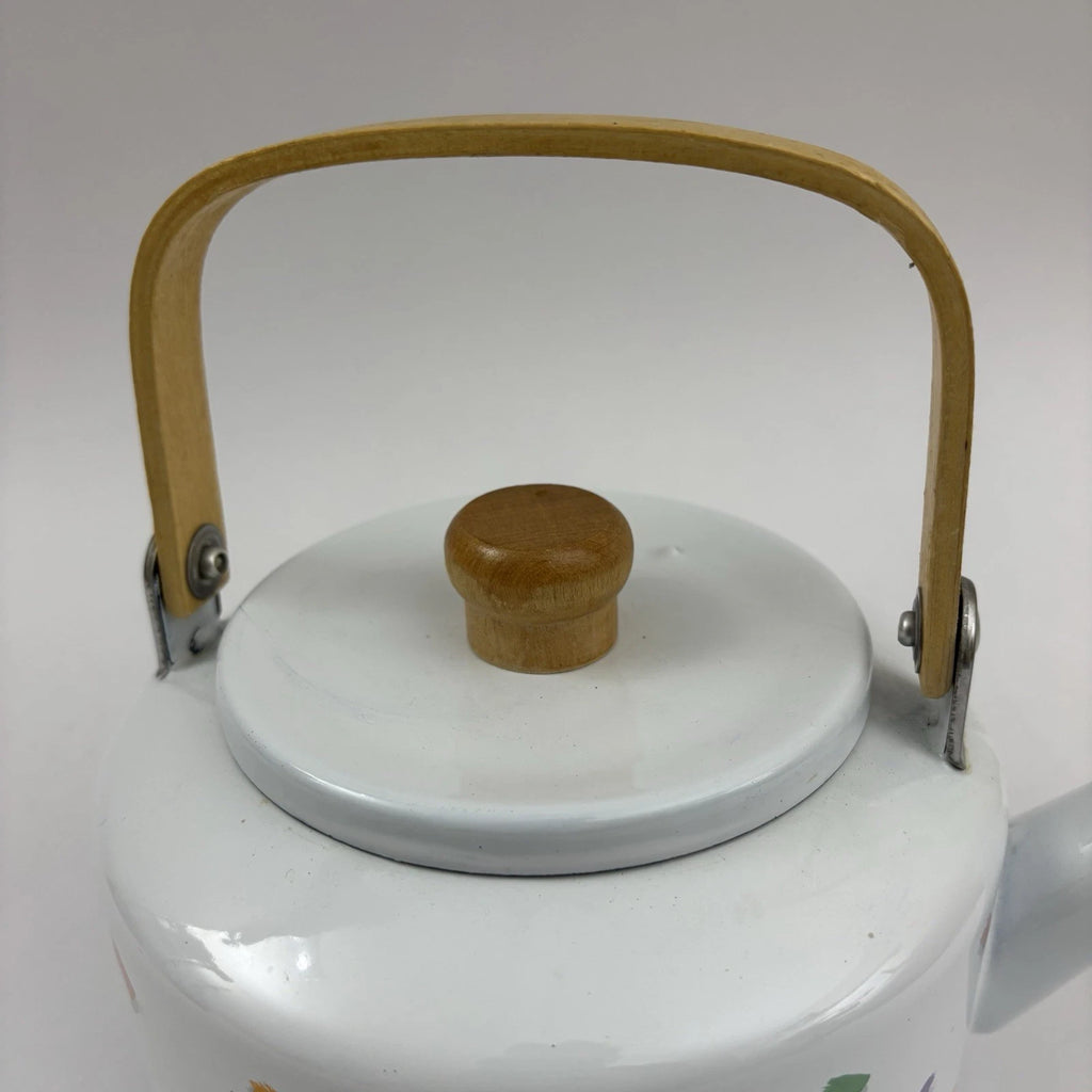 Vintage Enamel Teapot 90’s Confetti Design Wooden Handle Great Condition | eBay