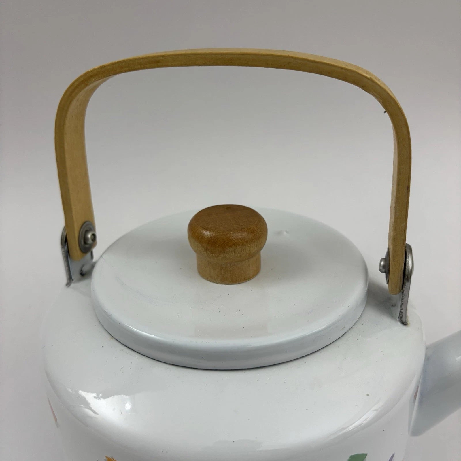 Vintage Enamel Teapot 90’s Confetti Design Wooden Handle Great Condition | eBay