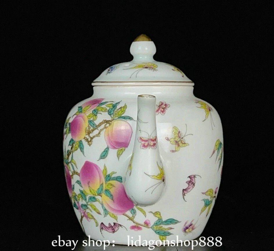 6" Old Chinese Yongzheng Enamel Porcelain Gild Fu Shou Tea Kettle Pot Cup Set