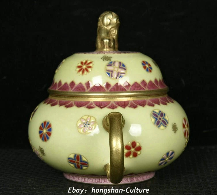 Old Qing Enamel Colour Porcelain Gold Foo Fu Dog Lion Elephant Teapot Teakettle