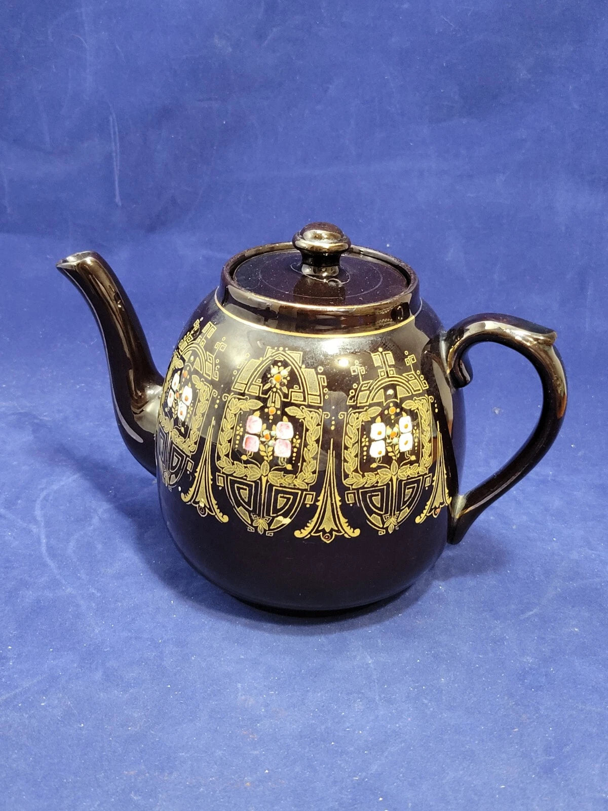 Vintage Gibson & Sons Advance Teapot w/ Lid Black Gold Enamel Burslem England | eBay