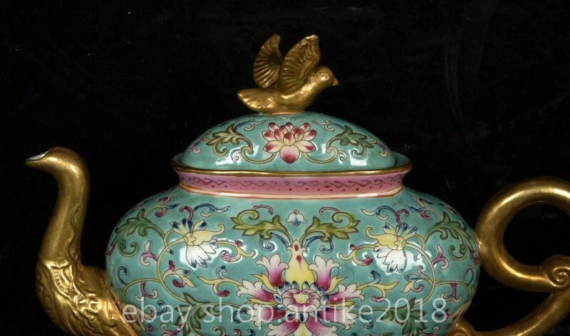7.8 " Yongzheng Marked China Colour Enamel Porcelain Gilt Dynasty Flower Teapot