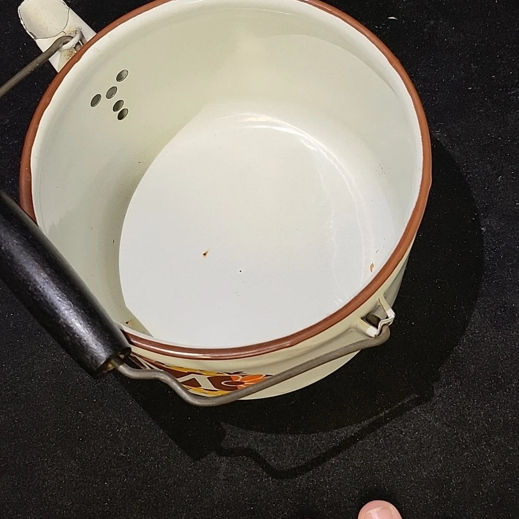 Vintage Enamelware White Teapot Tea Kettle MOM 70's Mother's Day Ideas