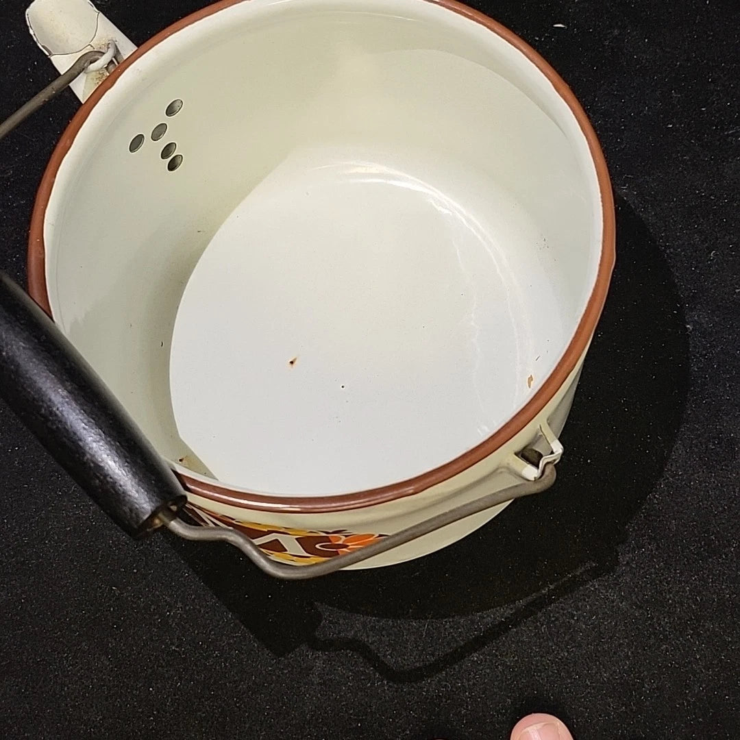 Vintage Enamelware White Teapot Tea Kettle MOM 70's Mother's Day Ideas