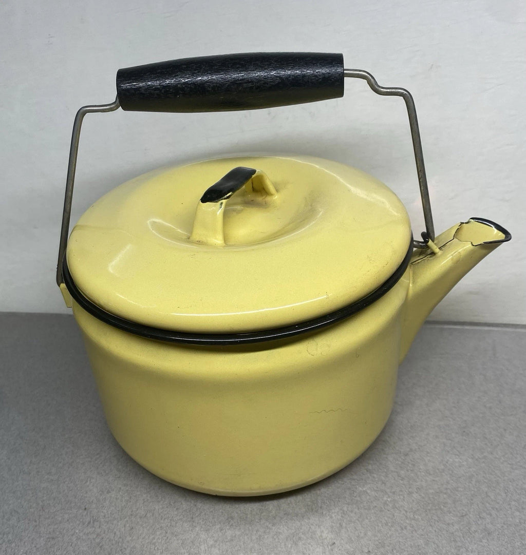 Vintage Yellow & Black Enamel Ware Teapot