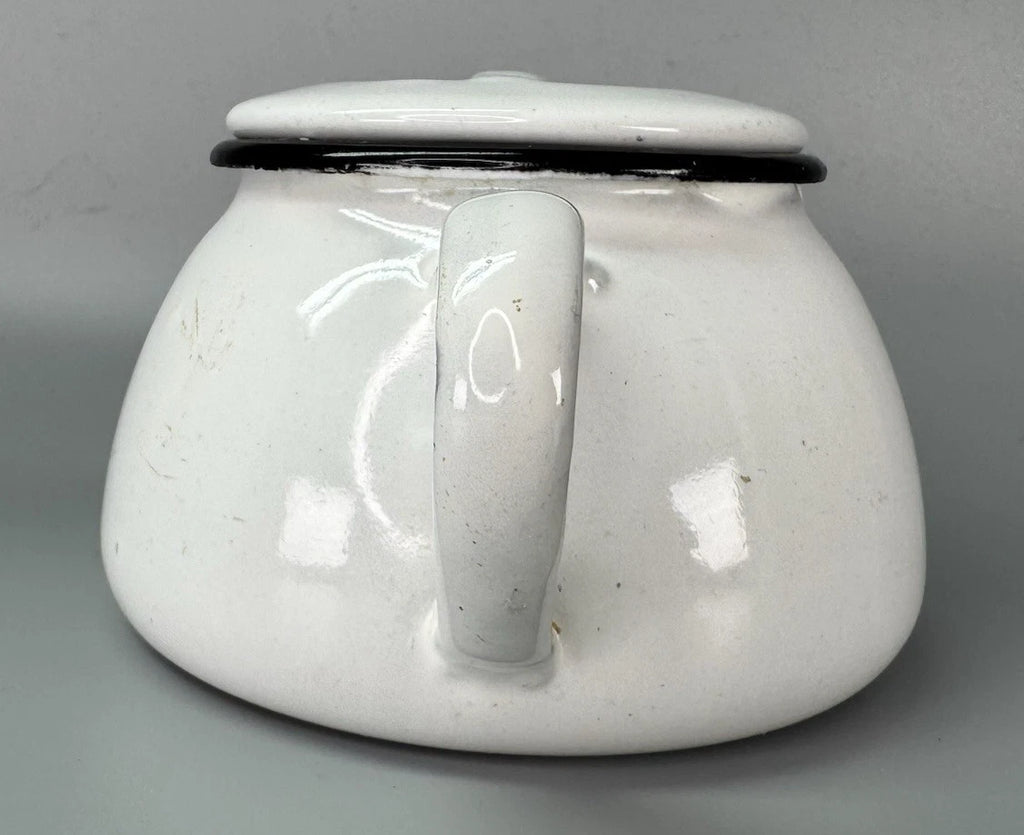 Vtg Enamelware SINGLE SERVE TEAPOT White Black Trim POLAR WARE? Small | eBay
