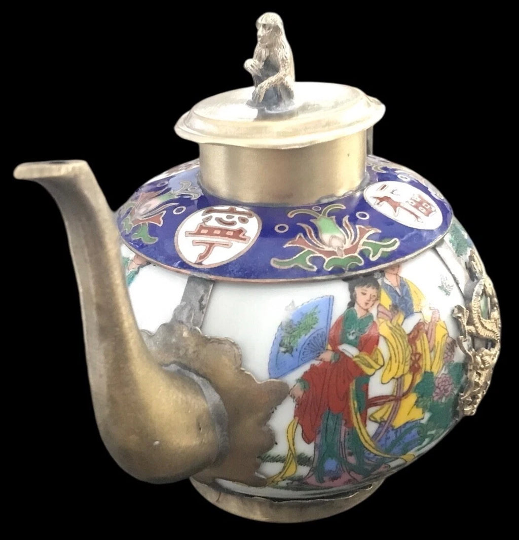 VTG Signed Miniature Chinese Porcelain~Cloisonné Enamel Tea Pot~Mix Metal~Dragon | eBay