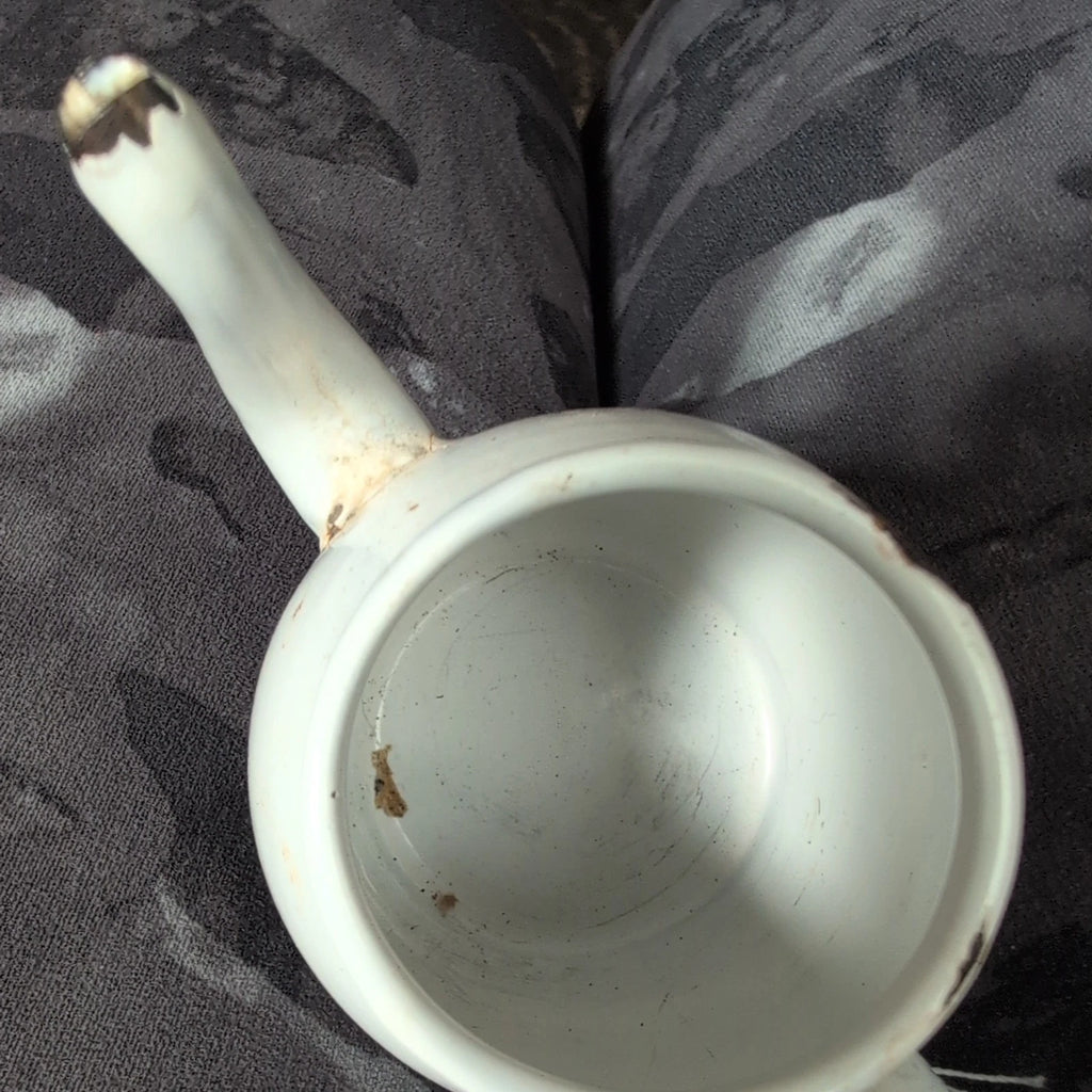 Vintage Enamel/Graniteware Gooseneck White Coffee/Tea Pot Pitcher with Lid 3"