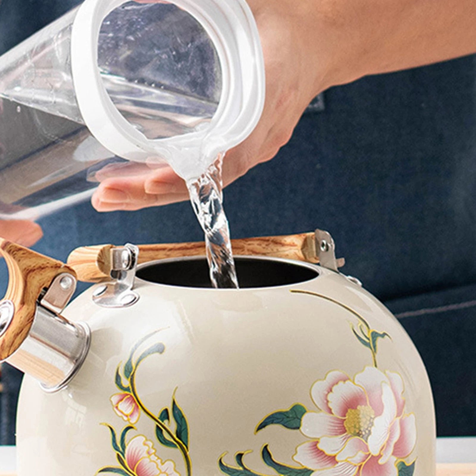 Floral Enamel Tea Kettle Vintage Teapot 3L Floral Teapot With Handle Tea Kettle