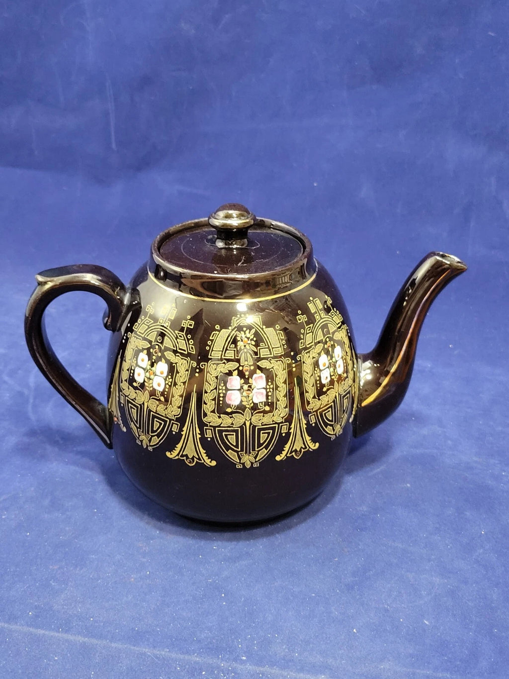 Vintage Gibson & Sons Advance Teapot w/ Lid Black Gold Enamel Burslem England | eBay