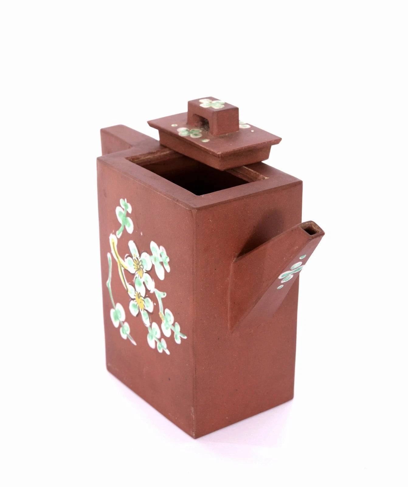 1930's Chinese Enamel Yixing Zisha Pottery Teapot Flower Signed & Marked