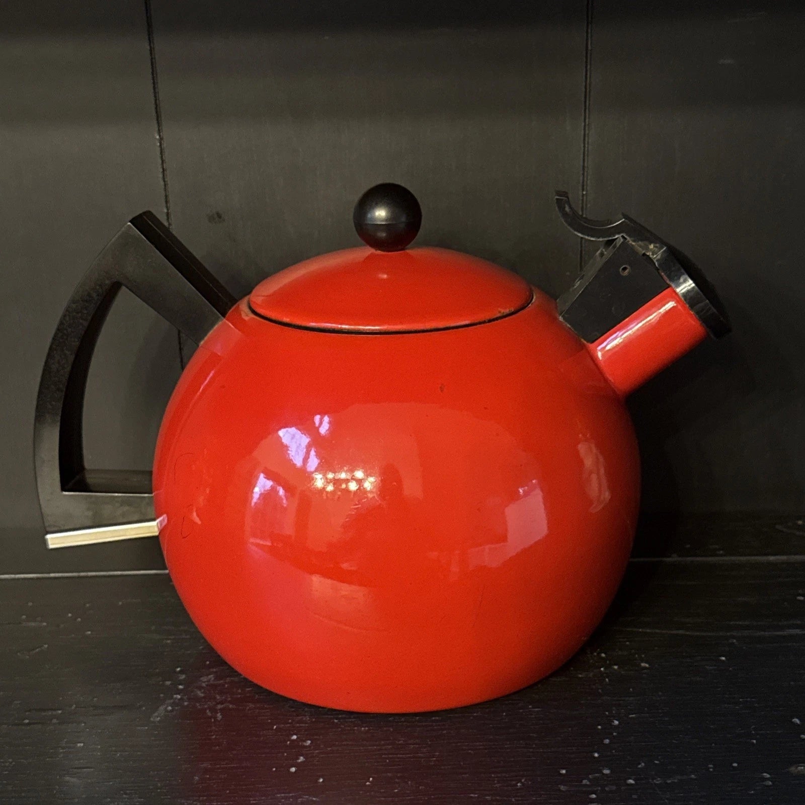 Vintage Red Enamel Tea Kettle Copco Tea Pot Black Handle MCM