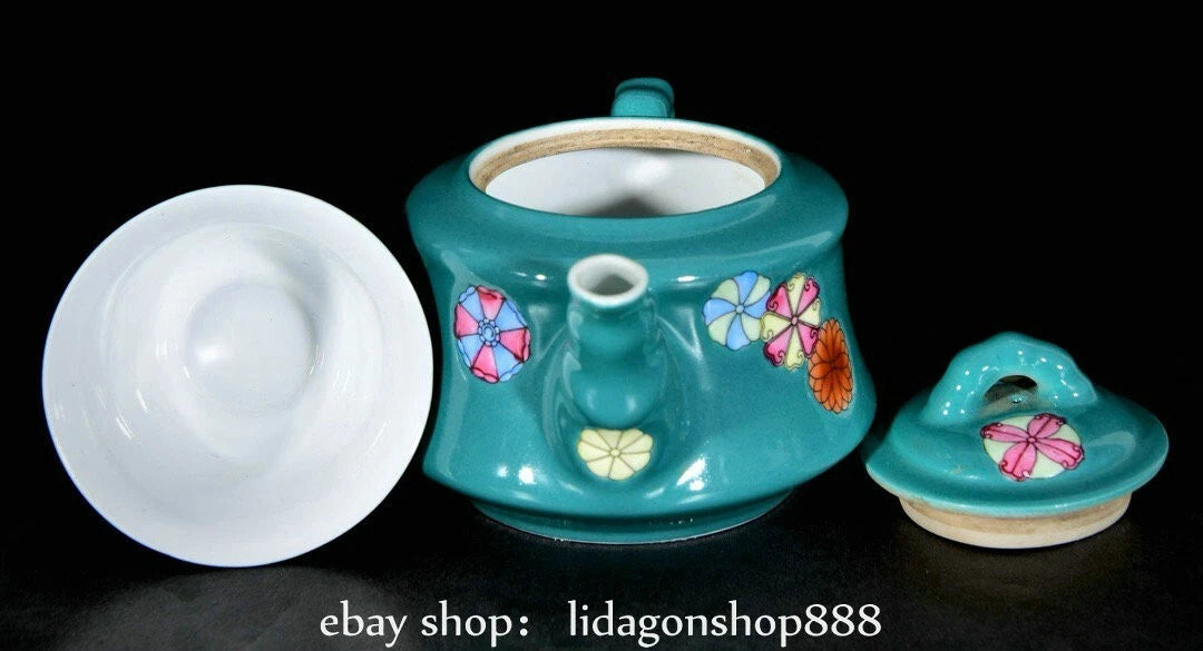 10.3" Yongzheng Marked Enamel Blue Porcelain Flower Pattern Teapot Cup Plate Set | eBay