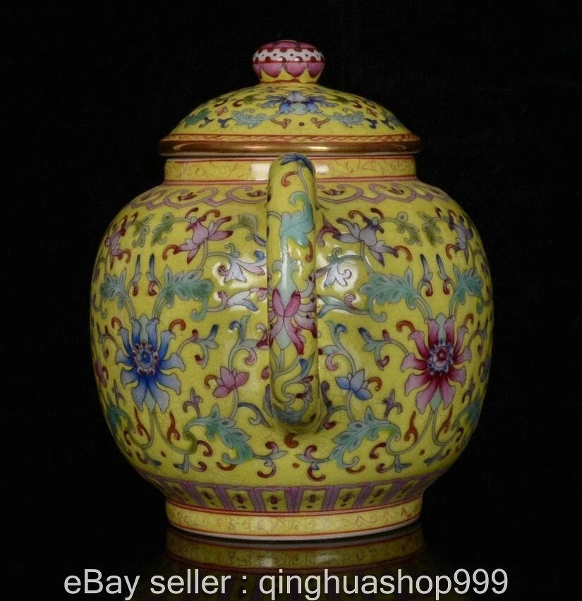 6.8" Yongzheng Marked Chinese Enamel Porcelain Flower Leaf Pattern Wine Tea Pot