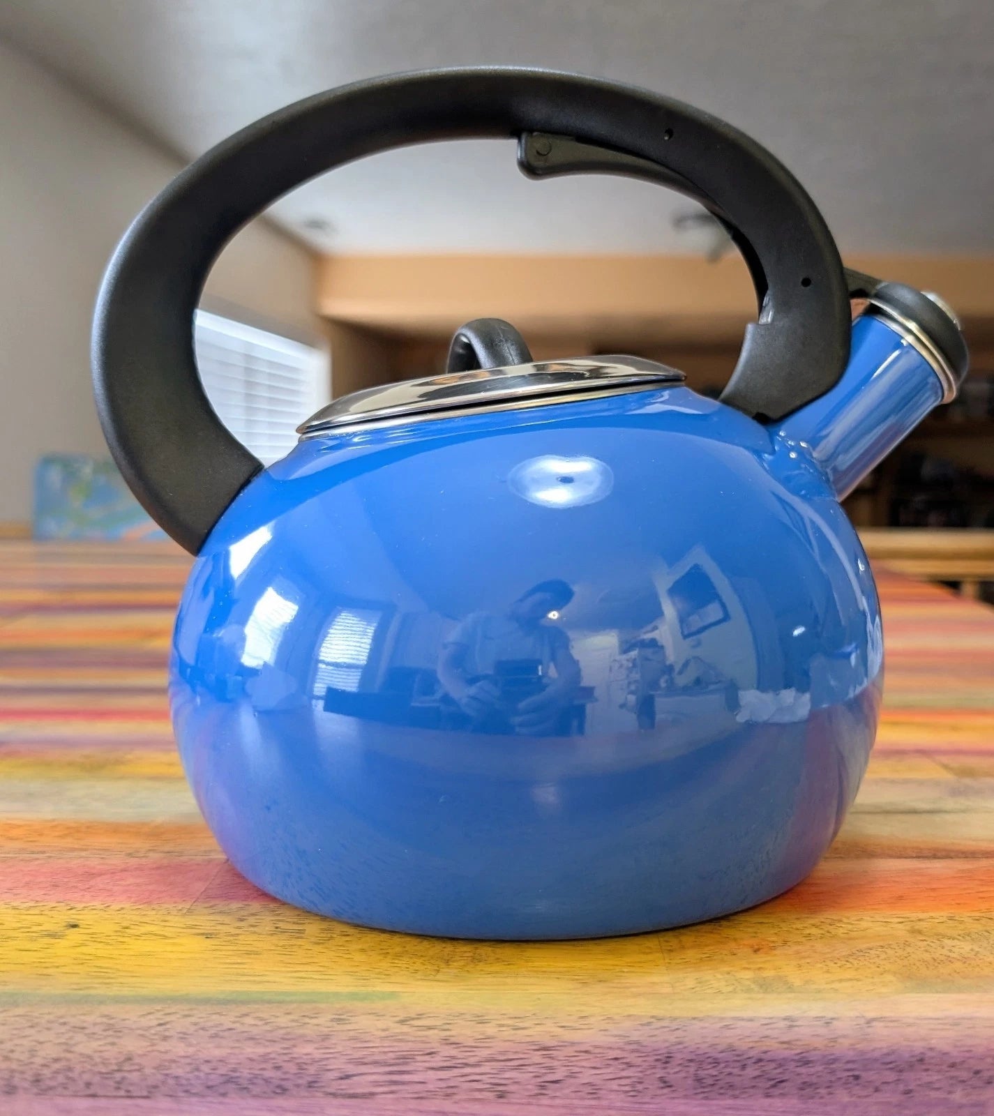 ⭐Whistling Tea Kettle Pot Heat Water Blue Enamel On Steel Handle Button NICE | eBay