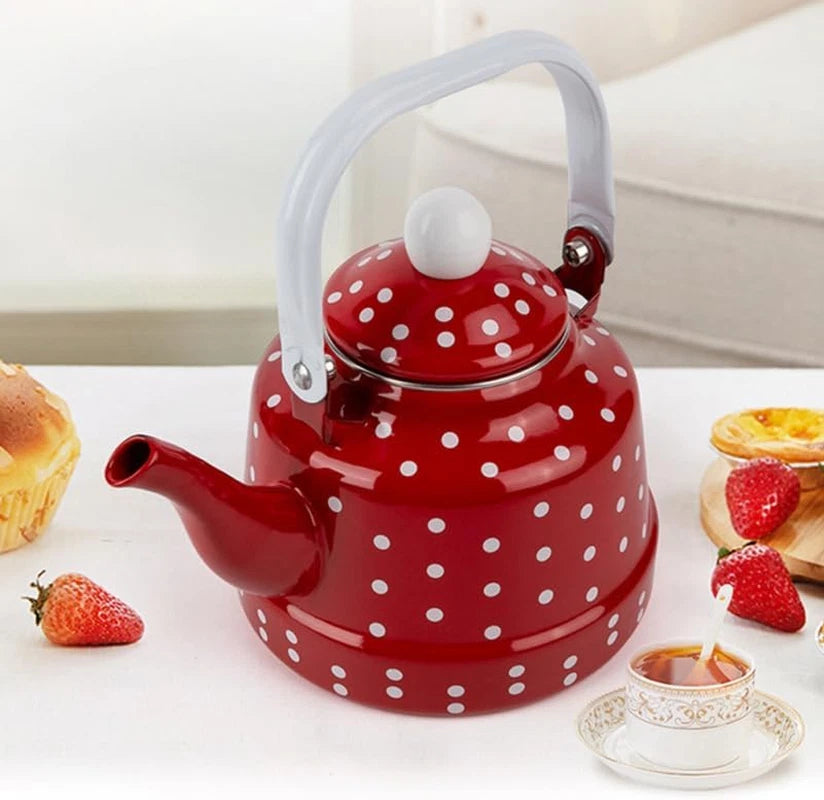Enamel Tea Kettle - Stovetop Teapot with Handle, 1.1 Quart Fast Heating Hot Wate