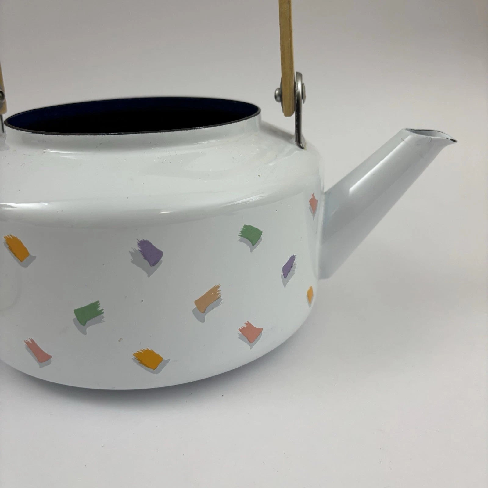 Vintage Enamel Teapot 90’s Confetti Design Wooden Handle Great Condition | eBay