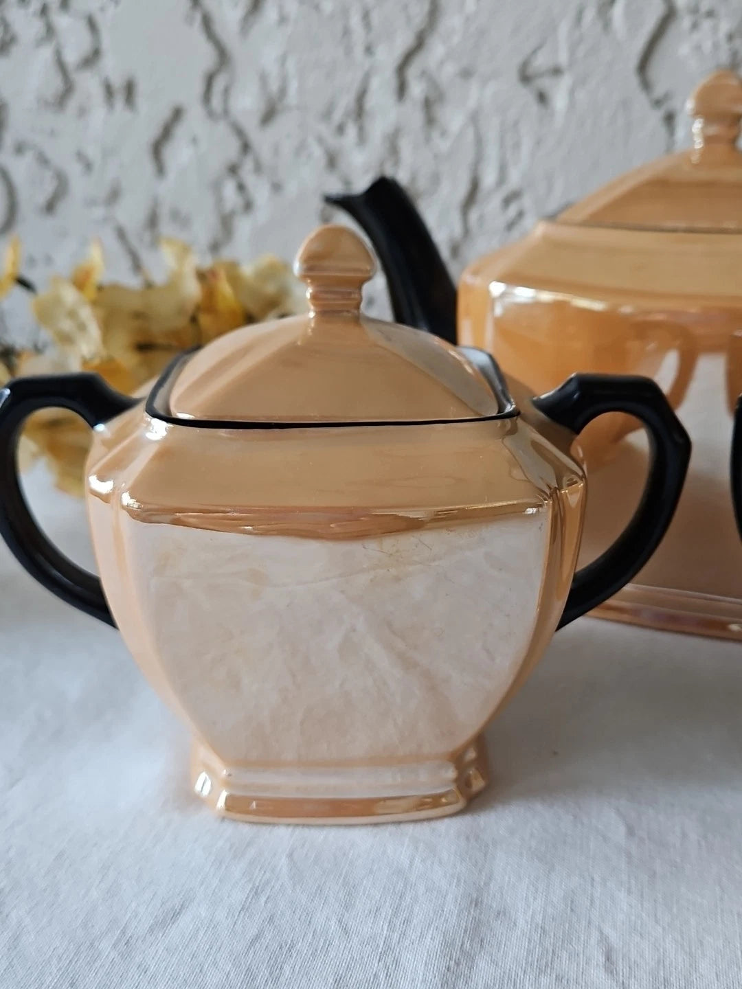 Vintage G E Germany Teapot Creamer Sugar Bowl Serving Set Lustreware READ