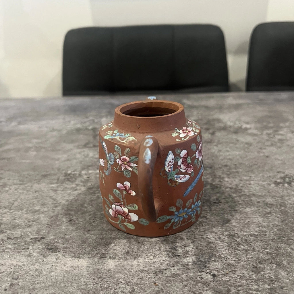 Chinese Yixing Zisha Redware Teapot Hand Enamelled Birds Flowers Antique | eBay