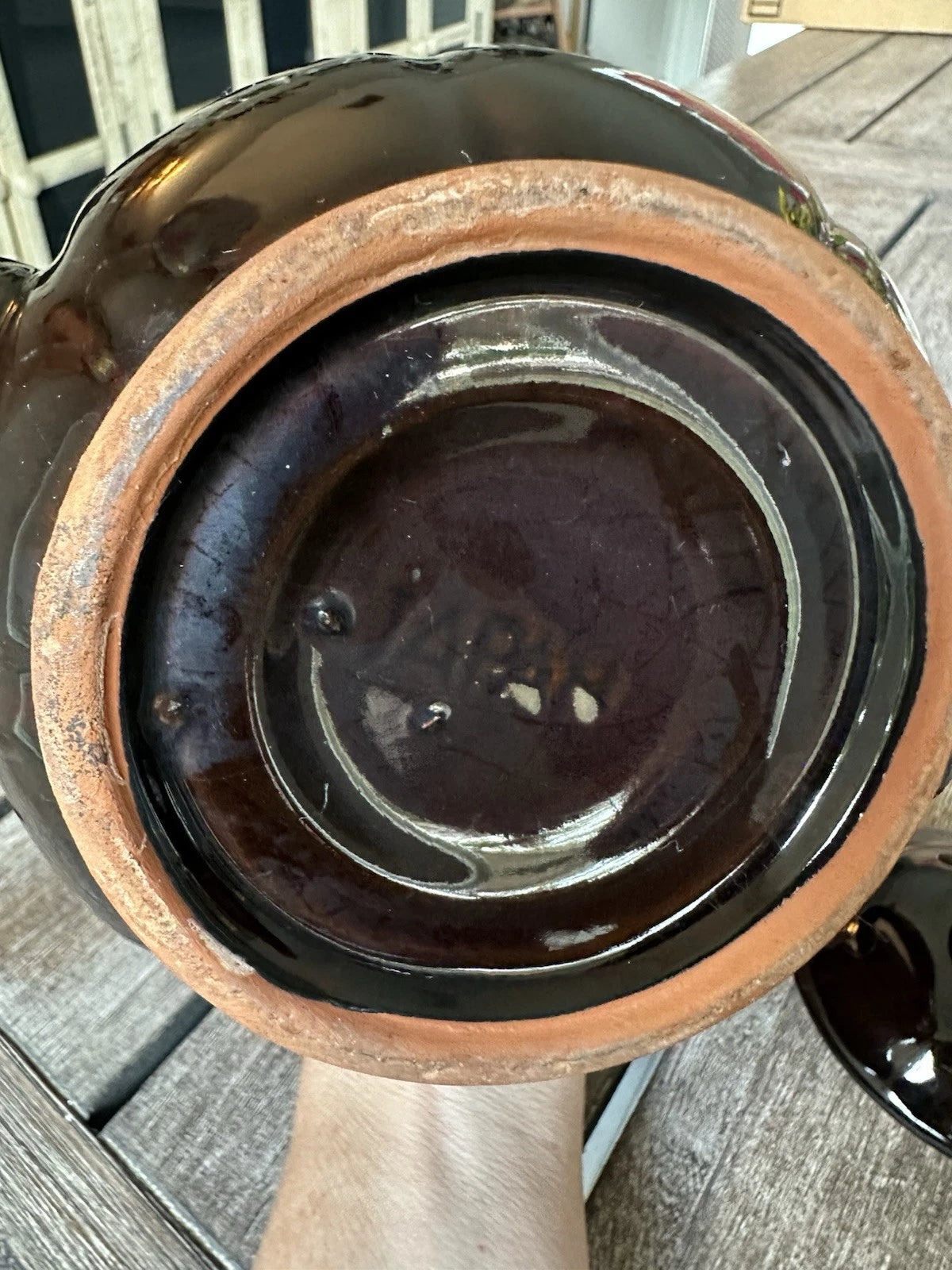 Vintage Made in Japan Brown Floral Teapot – Hand Painted Gold & Enamel Dots 6"
