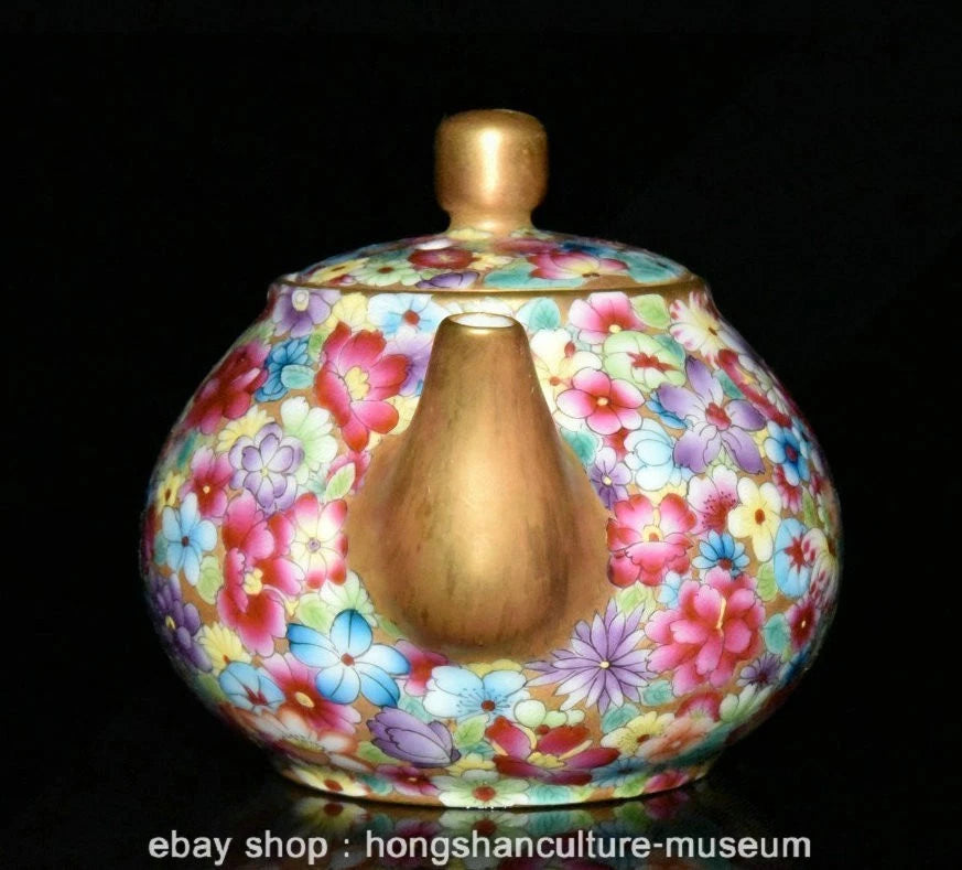 5.2" Old Chinese Qianlong Marked Enamel Porcelain Flower Grape Teapot