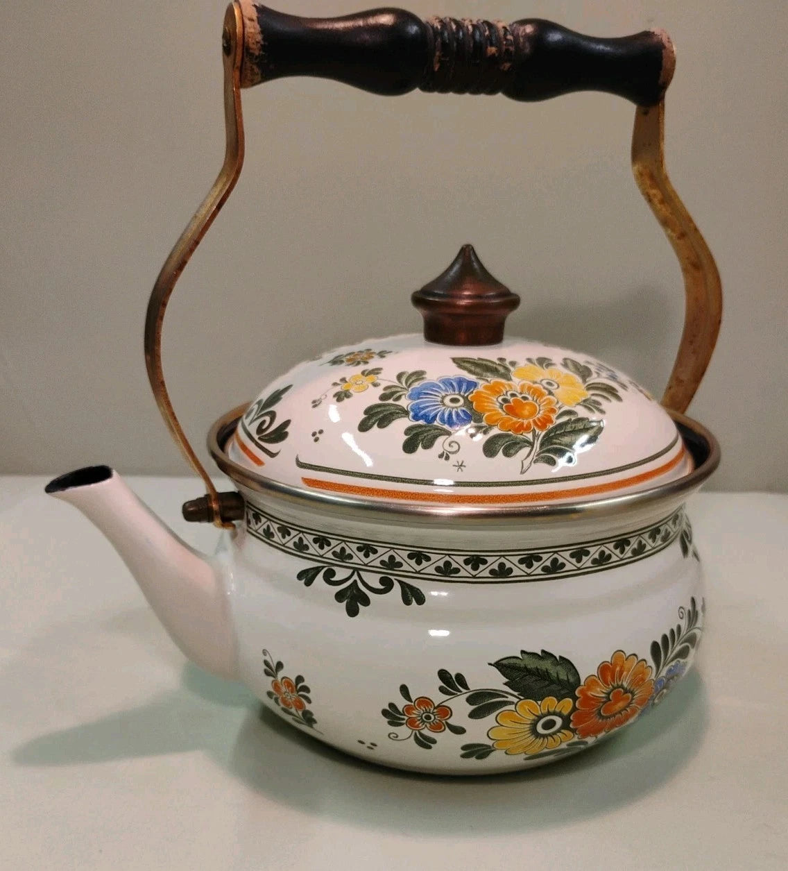 ASTA White Floral Enamelware Old Amsterdam 8.5” Dutch Oven & Teapot PRISTINE!!!