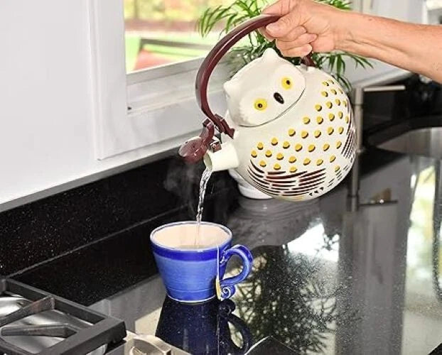 Whistling Hooting Teapot Owl Bird Tea Kettle Stove Top Pot Porcelain