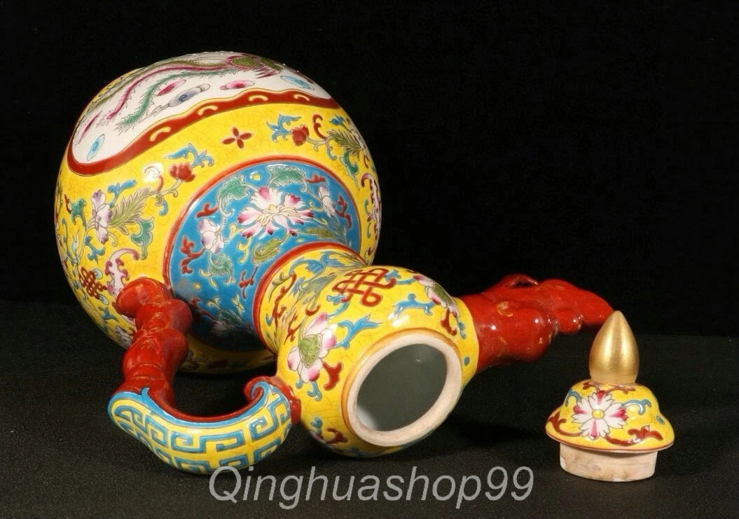 11.6" Qianlong Marked Enamel Porcelain Dragon Phoenix Beast Head Wine Tea Pot | eBay